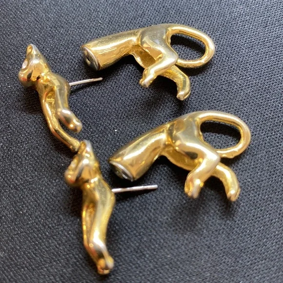 Cats earrings gold tone clear stones - Picture 11 of 12